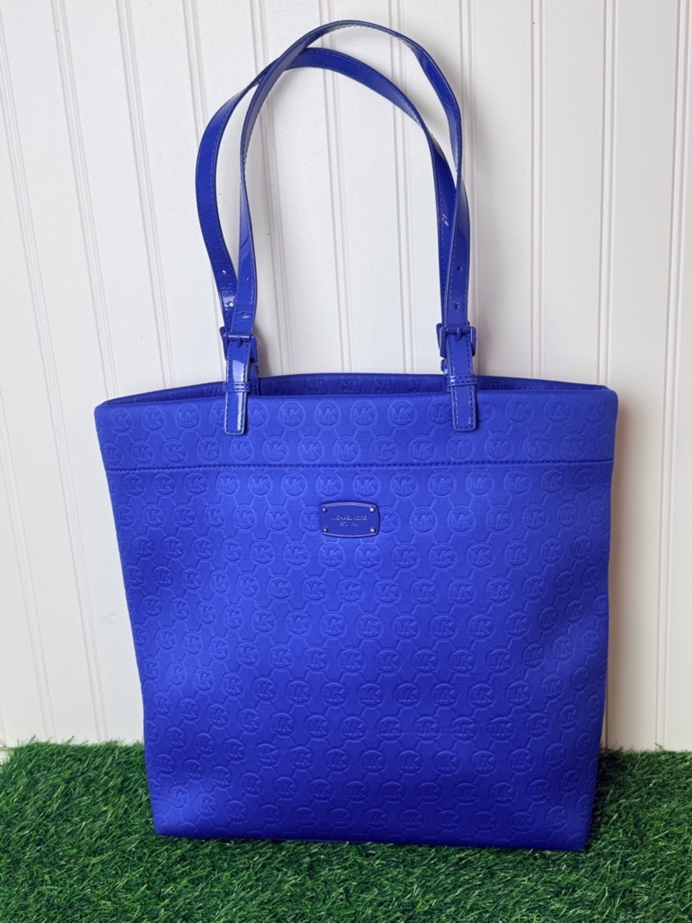 Michael Kors Jet Set Tote Colbalt Blue Embossed Logo Tote EUC